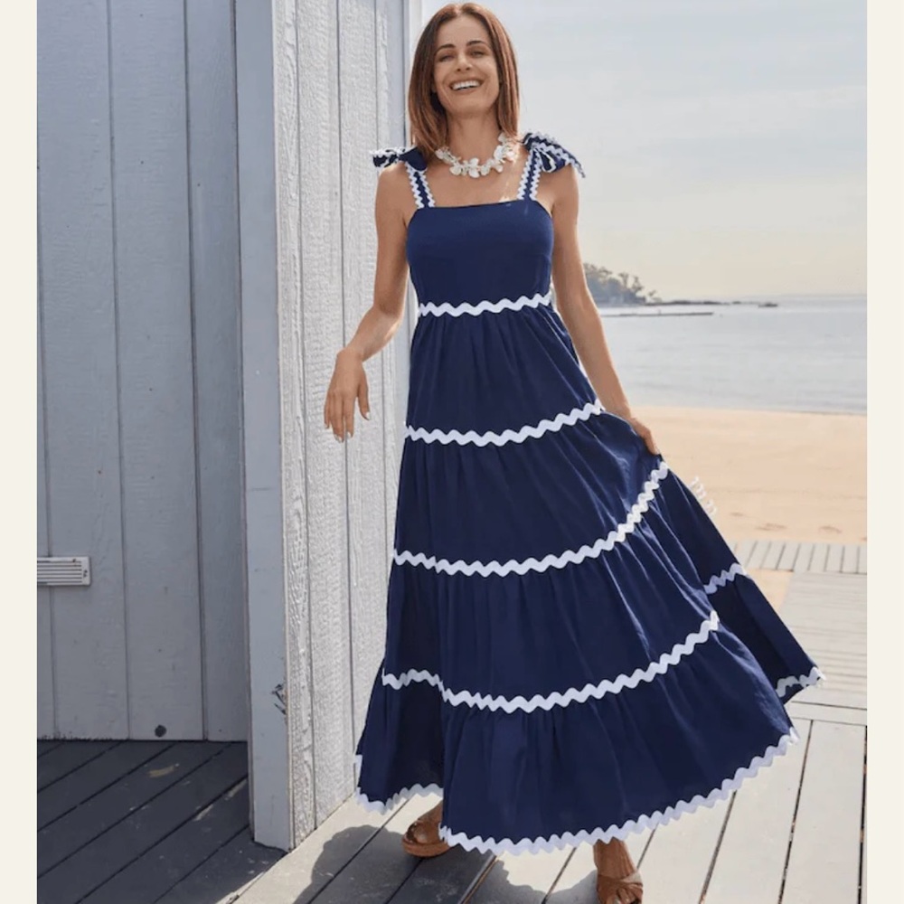 SAIL to sable Ric-Rac Bow Strap Maxi Dress Navy size small